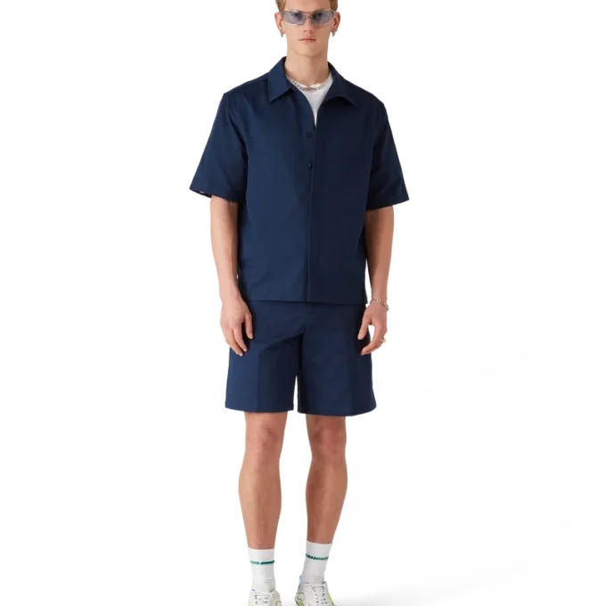 Marinblå kortärmad skjorta med monogram