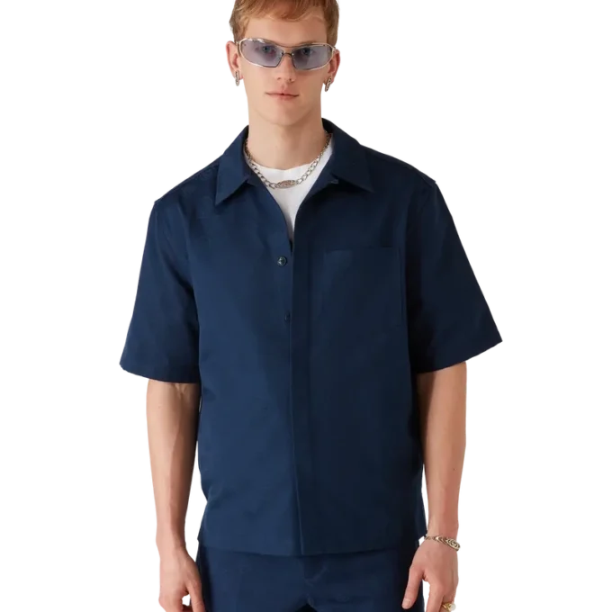 Marinblå kortärmad skjorta med monogram