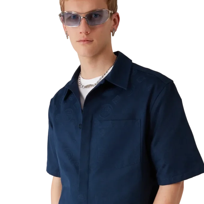 Marinblå kortärmad skjorta med monogram