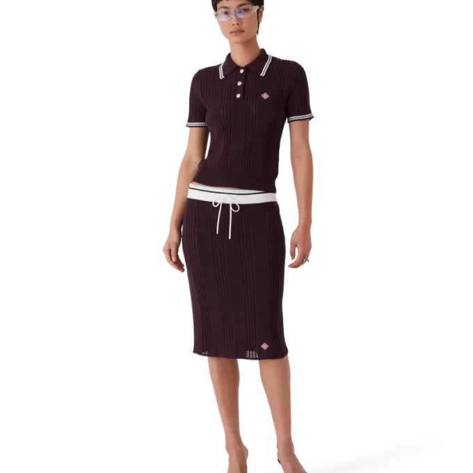 Midi-kjol i bomullstrik