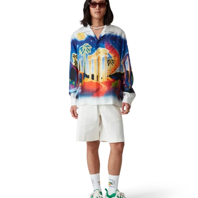 Midnight Acropolis långärmad silkesskjorta