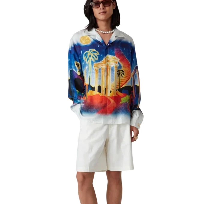 Midnight Acropolis långärmad silkesskjorta