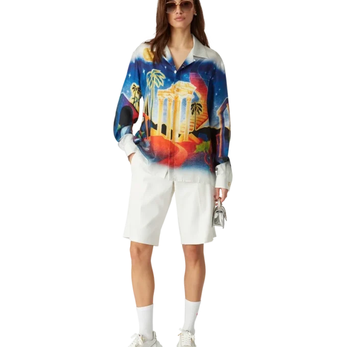 Midnight Acropolis långärmad silkesskjorta