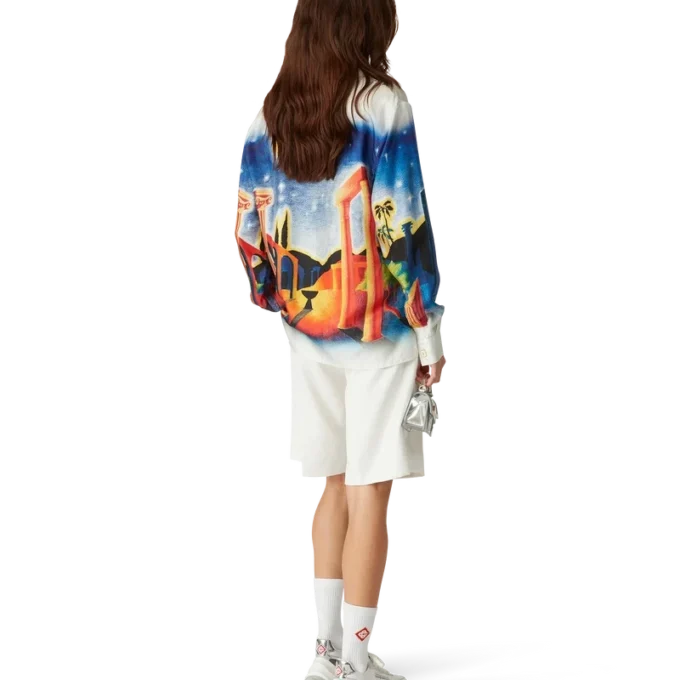 Midnight Acropolis långärmad silkesskjorta