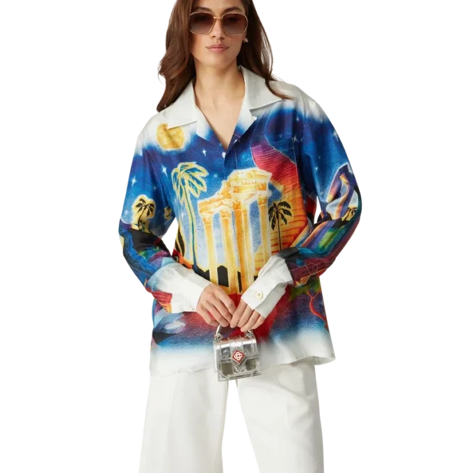 Midnight Acropolis långärmad silkesskjorta