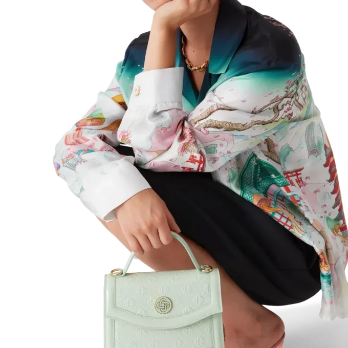 Mini Jeanne-väskan med präglat mintgrönt monogram