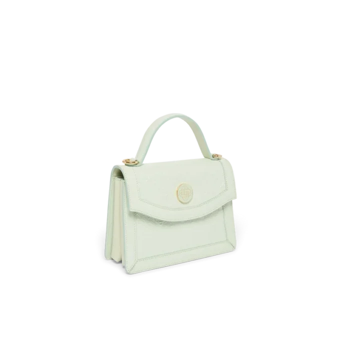 Mini Jeanne-väskan med präglat mintgrönt monogram