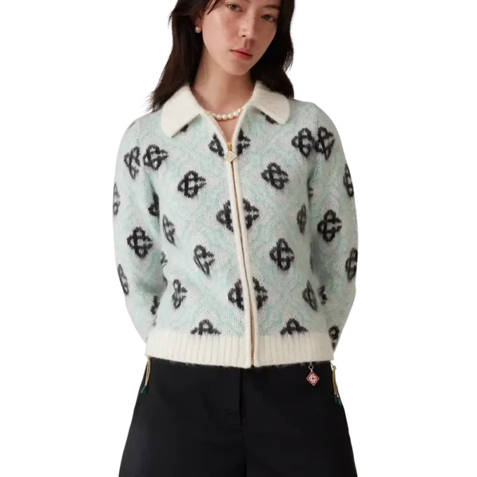 Mohair-tröja med monogram och dragkedja Mohair-tröja med monogram och dragkedja