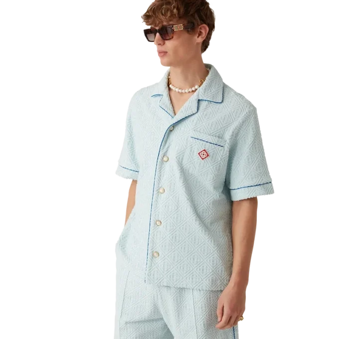 Monogram-frotté-skjorta med korta ärmar