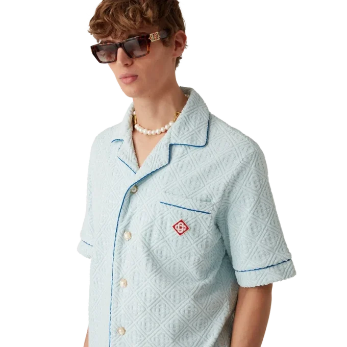 Monogram-frotté-skjorta med korta ärmar