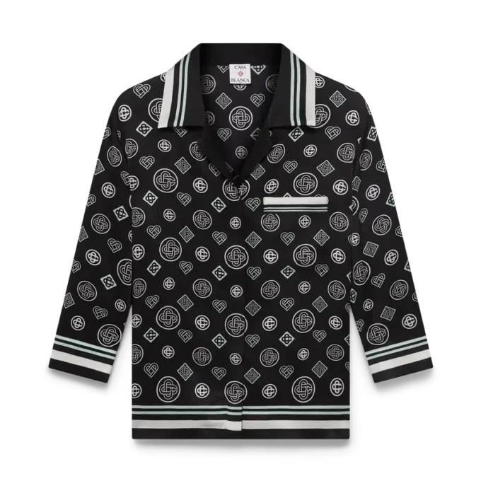 Monogram-pyjamas i silkesatin-skjorte