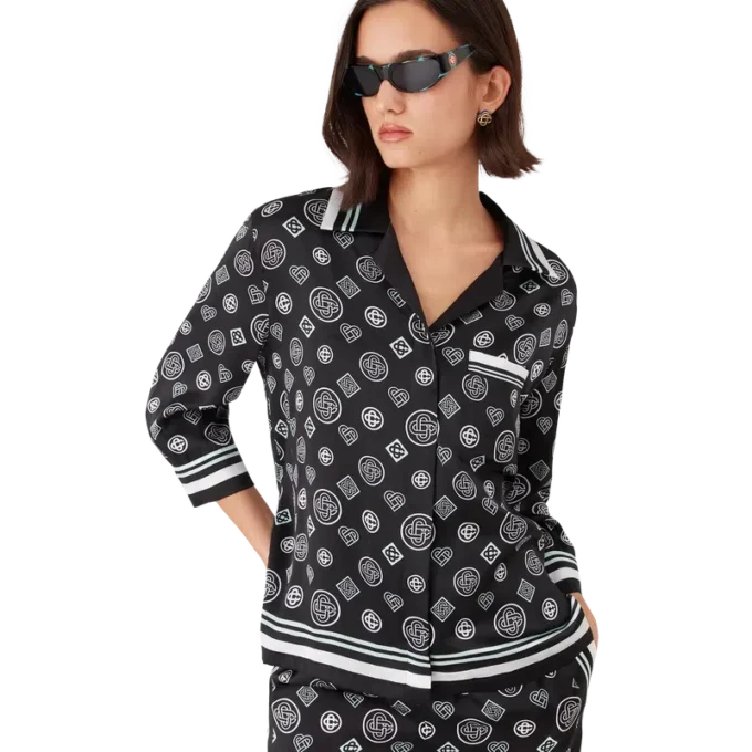 Monogram-pyjamas i silkesatin-skjorte