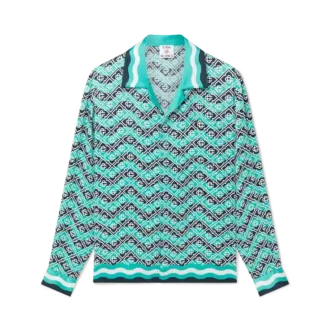 Monogram Wave långärmad silkesskjorta