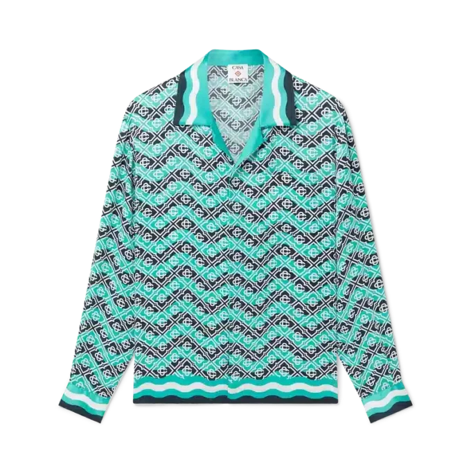 Monogram Wave långärmad silkesskjorta