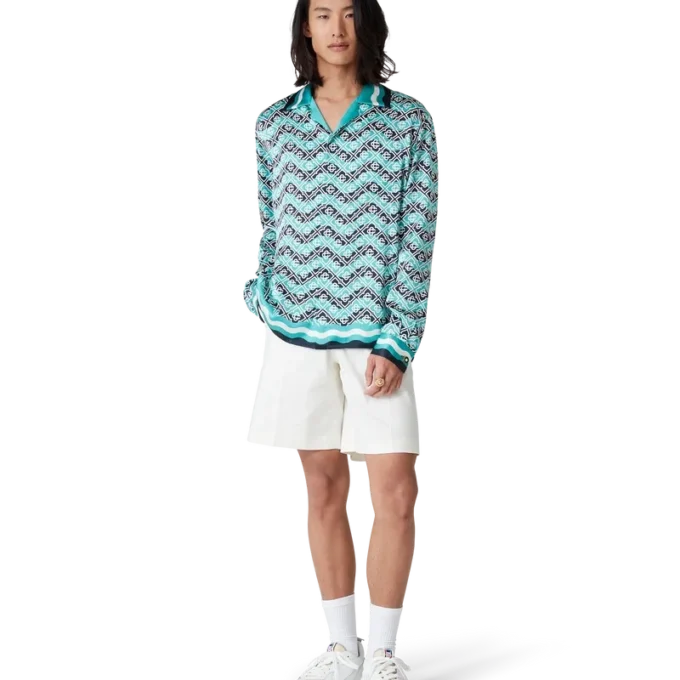 Monogram Wave långärmad silkesskjorta