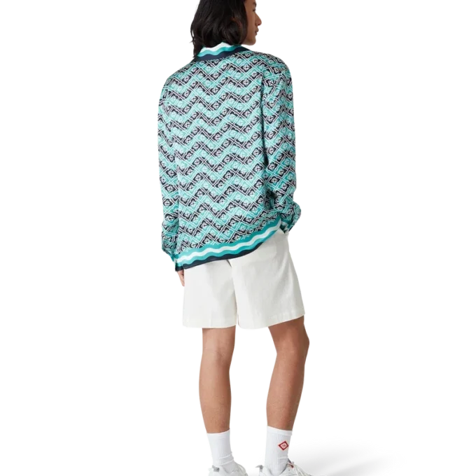 Monogram Wave långärmad silkesskjorta