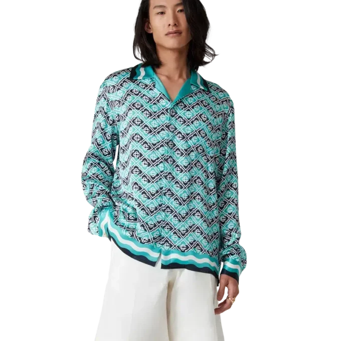 Monogram Wave långärmad silkesskjorta