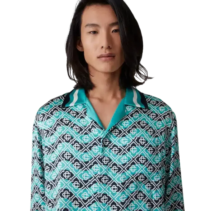 Monogram Wave långärmad silkesskjorta