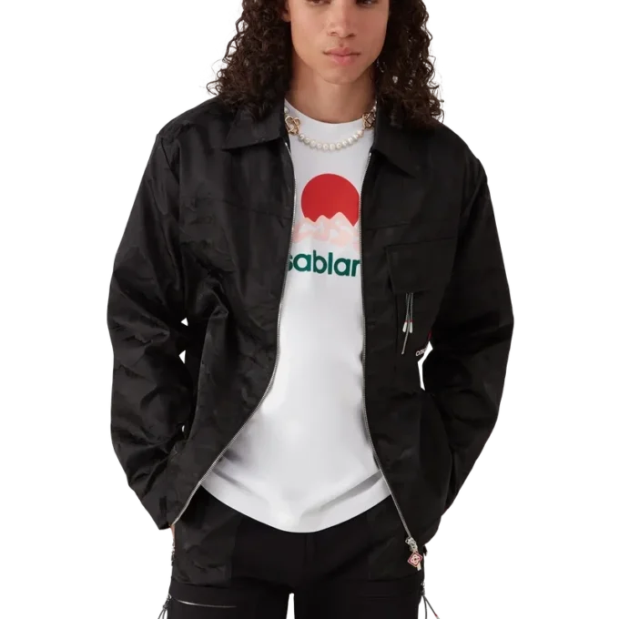 Nylon Mountain kortärmad kamouflage-shorts med dragkedja