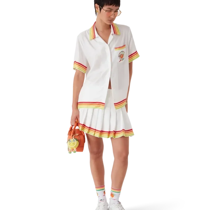 Orange maskot-kortärmad skjorta i silketwill