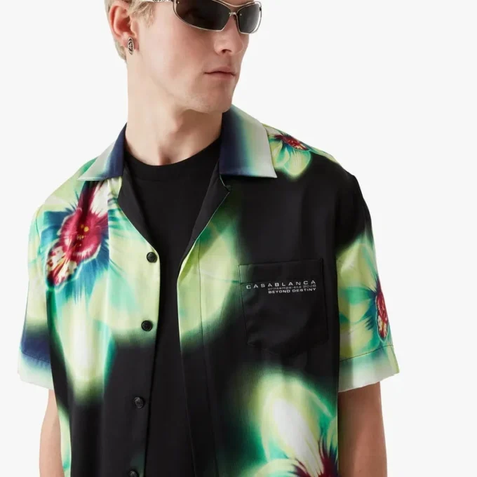 Orchid Glitch kortärmad silkeskjorta