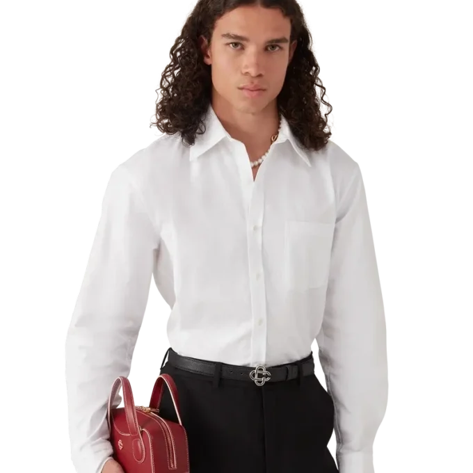 Oxfordskjorta i bomullsjacquard med monogram