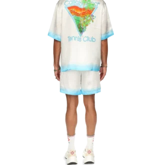 Palm Springs Icon Blå silkeskjorta med kubansk krage