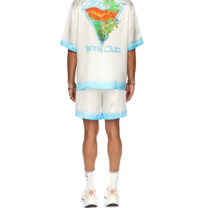 Palm Springs Icon Blå silkeskjorta med kubansk krage