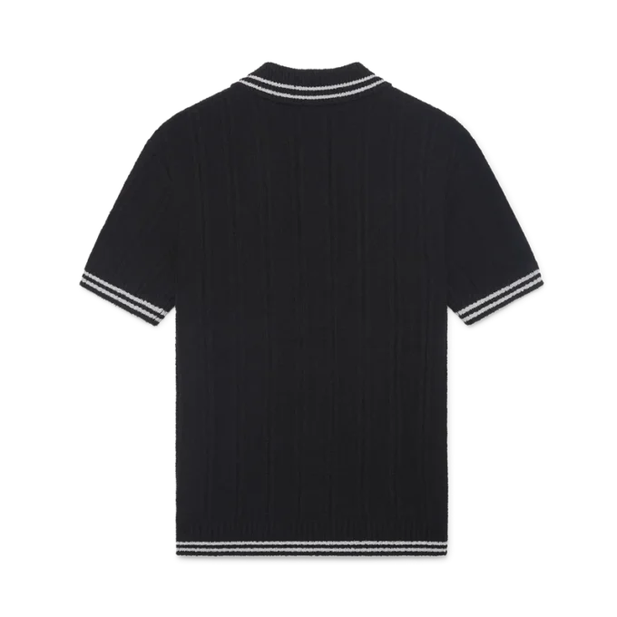 Pikétröja i bouclé med silverkant