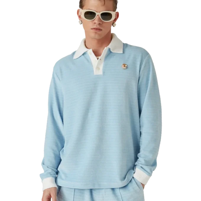 Pikétröja i velour med ränder