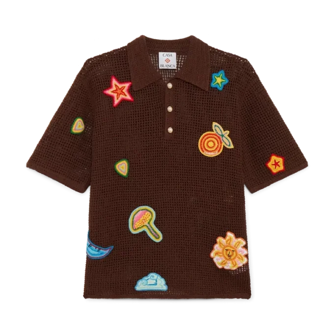 Pikétröja med virkade motiv