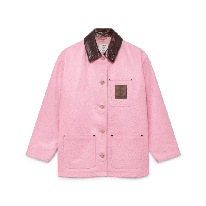 Präglad läderkavaj i arbetsstils