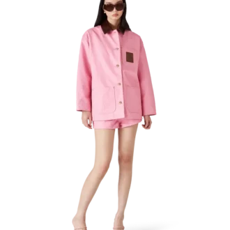 Präglad läderkavaj i arbetsstils