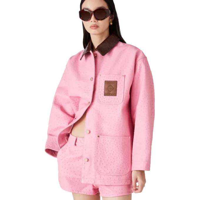 Präglad läderkavaj i arbetsstils