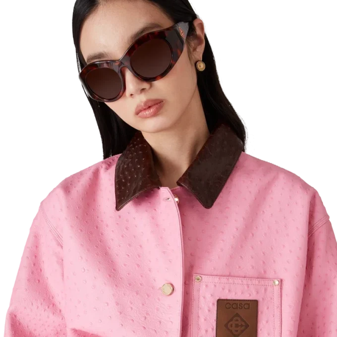 Präglad läderkavaj i arbetsstils