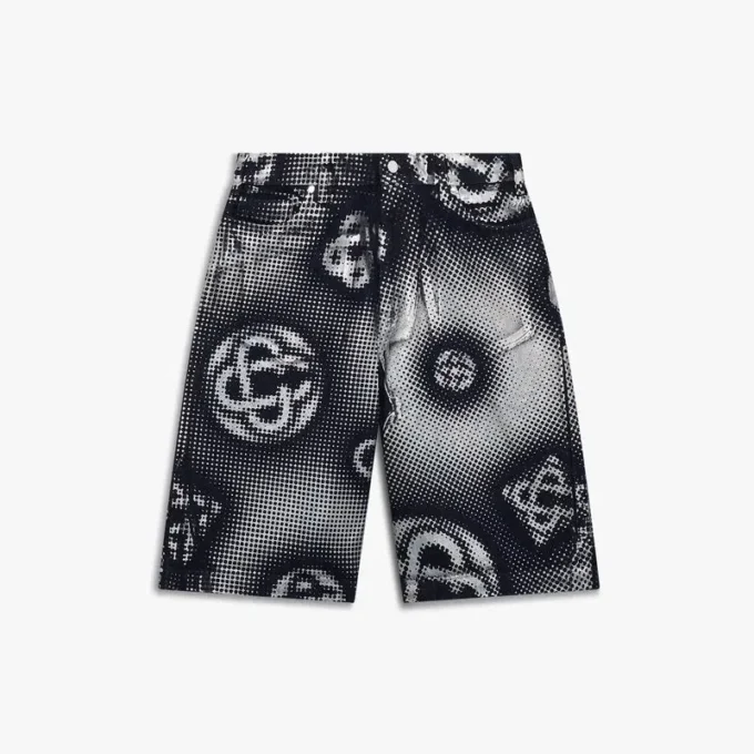 Pärlemorskimrande monogram-jeansshorts Pärlemorskimrande monogram-jeansshorts