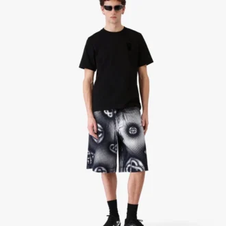 Pärlemorskimrande monogram-jeansshorts