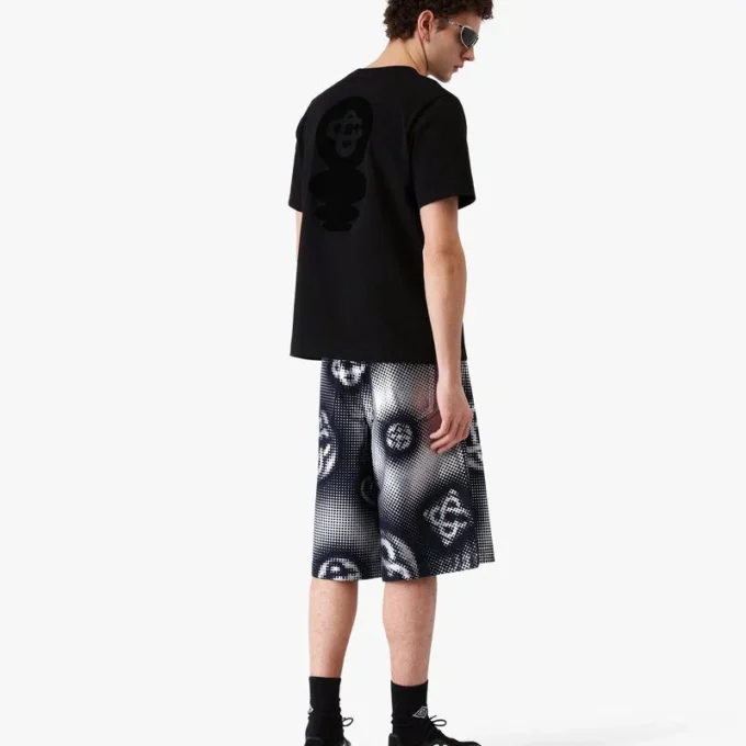 Pärlemorskimrande monogram-jeansshorts Pärlemorskimrande monogram-jeansshorts