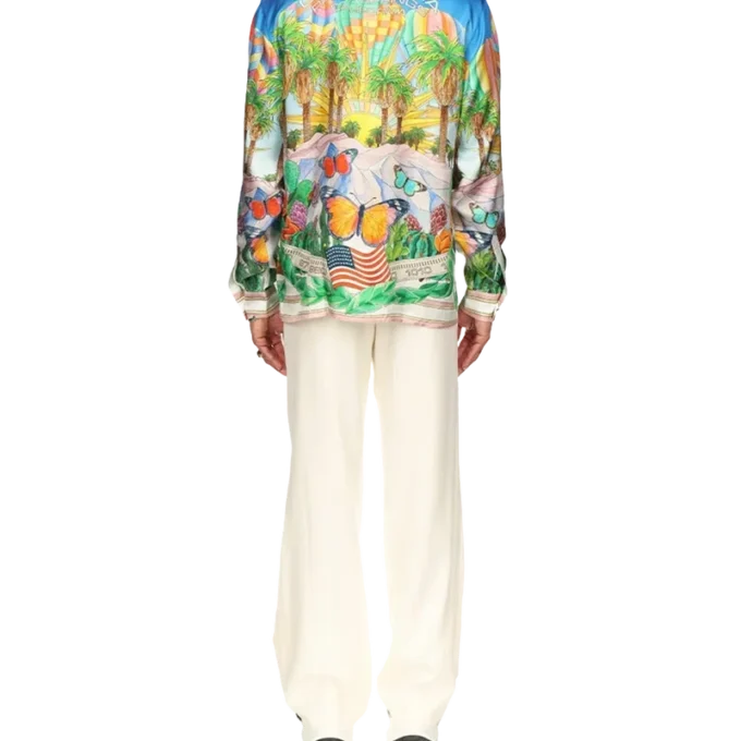 Psykedelisk silkeskjorte med kubansk krage