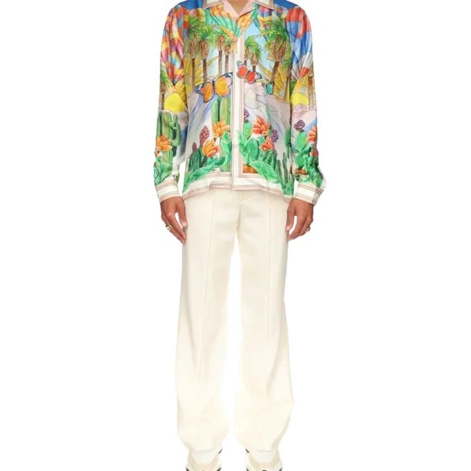 Psykedelisk silkeskjorte med kubansk krage