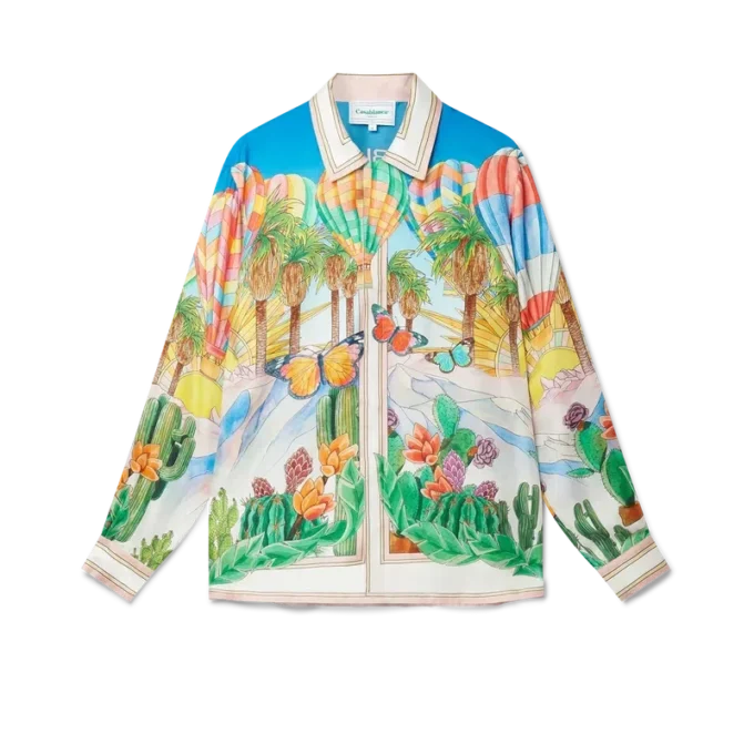 Psykedelisk silkeskjorte med kubansk krage