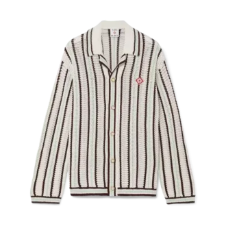 Randig bomullsskjorta i virkat tyg