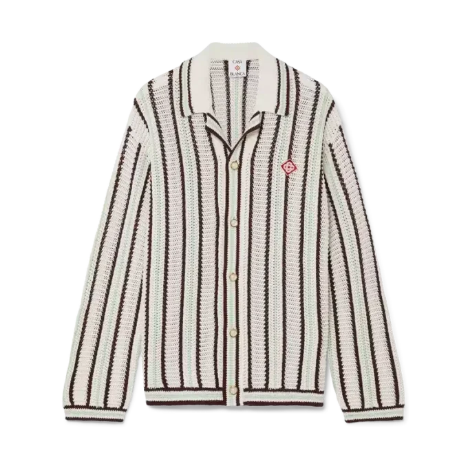 Randig bomullsskjorta i virkat tyg