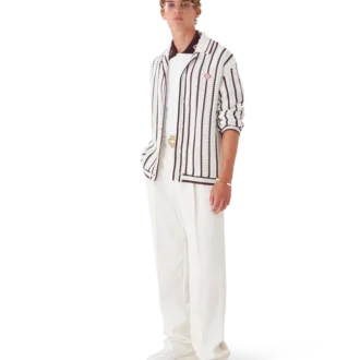 Randig bomullsskjorta i virkat tyg