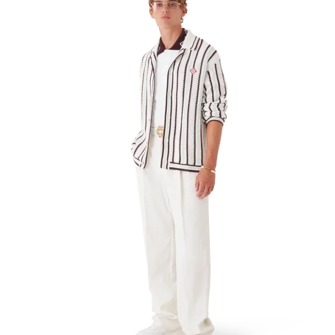 Randig bomullsskjorta i virkat tyg