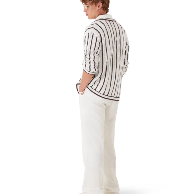 Randig bomullsskjorta i virkat tyg