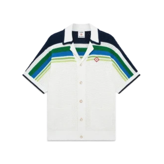 Randig kortärmad stickad skjorta