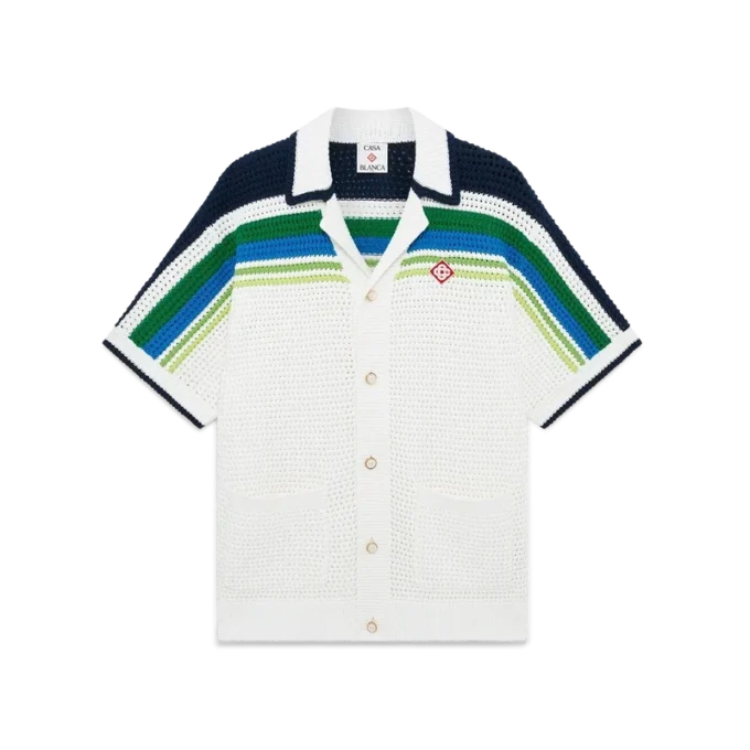 Randig kortärmad stickad skjorta