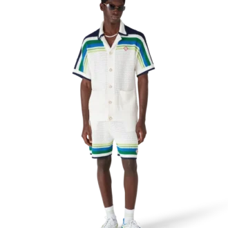 Randig kortärmad stickad skjorta