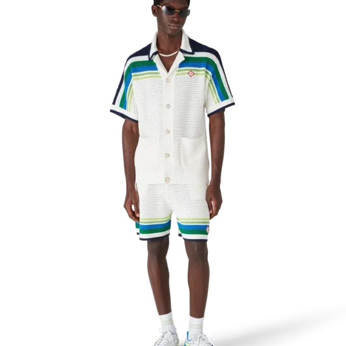 Randig kortärmad stickad skjorta